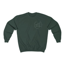 Load image into Gallery viewer, Graphic design green sweatshirt with white writing on top right chest area reads "i form calming circles with my dog surrounded by two half circles of paws