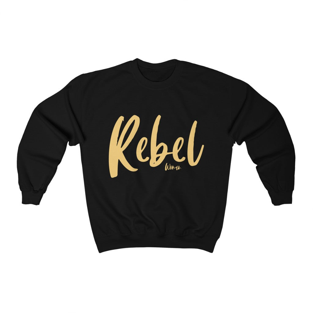 Medium sized black sweater with yellow writing reads 
