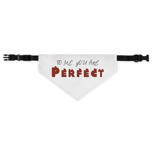 Medium sized Love actually inspired dog bandana with adjustable belt buckle, white with red and black writing reads 